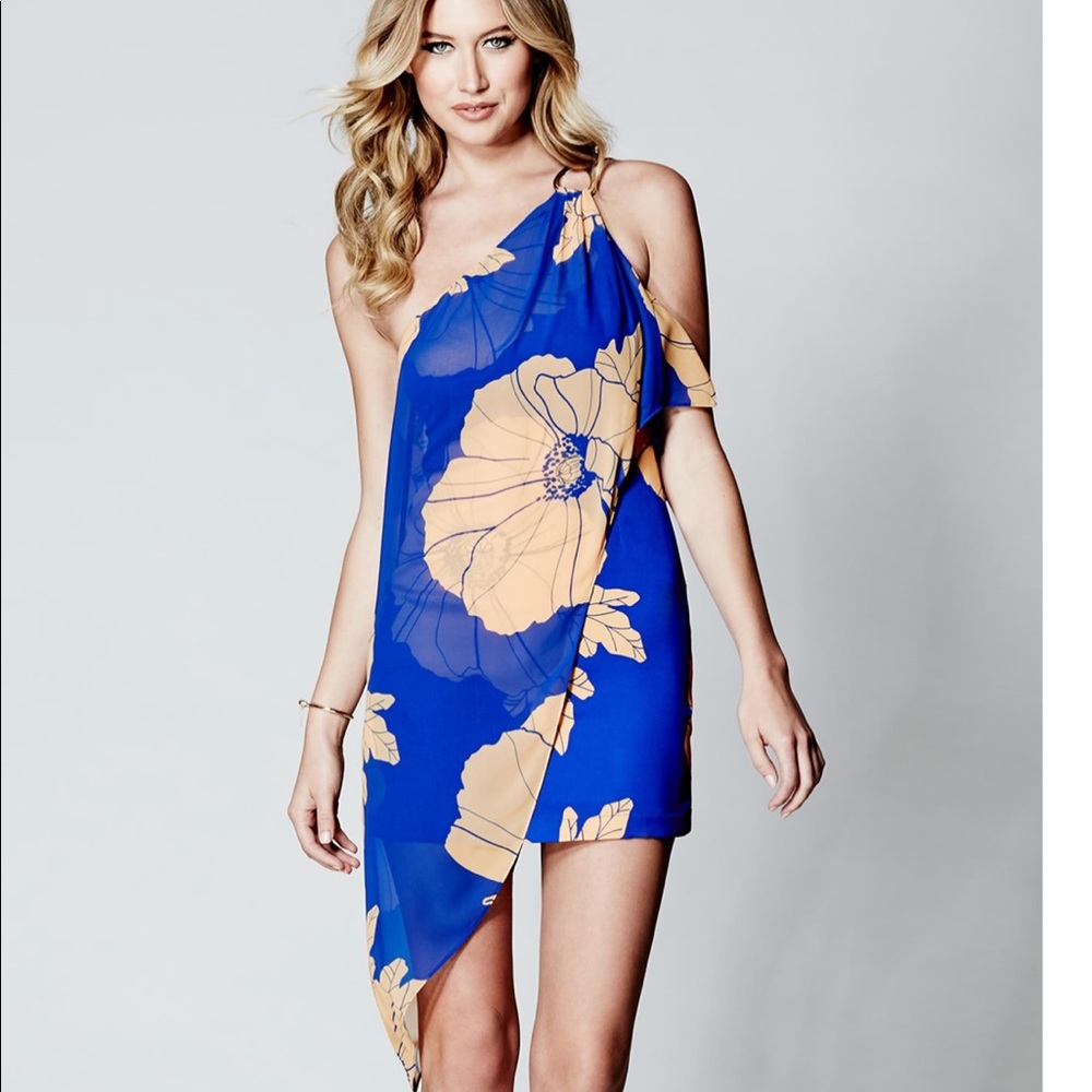 Marciano yellow gold blue one shoulder dress XS